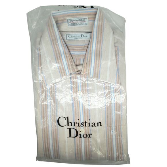 Christian Dior Vintage Striped Collar Long Sleeve Button Up‎ Shirt NOS in Bag - Picture 1 of 7